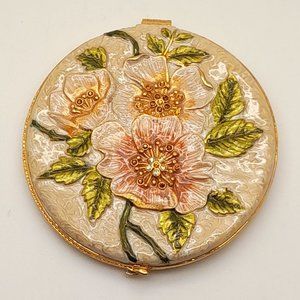 Dual Compact Purse Mirror Colorful Flower Round style Yellow Cream base